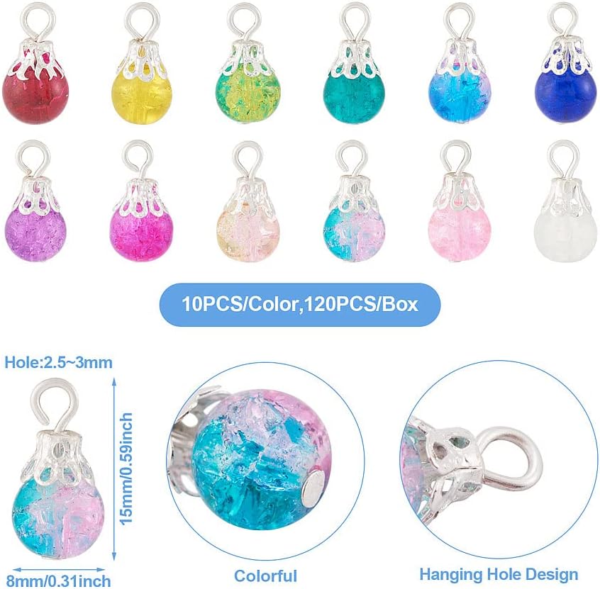 KISSITTY 120pcs Crackle Glass Crystal Dangle Charms for Jewelry Making 12 Color Teardrop Crystal Pendants Assorted Color Dangles for Summer DIY Necklaces Earrings Crafts Making Decorations