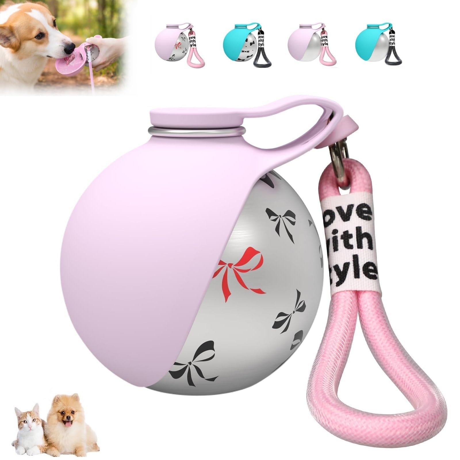 2-in-1 Portable Dog Water Bottle for Small Dogs, 285ML Leak-Proof, Compact & Foldable Stainless Steel Pet Water Bottle with Silicone Bowl, 10oz for Walking, Hiking & Travels (A-/Blue)