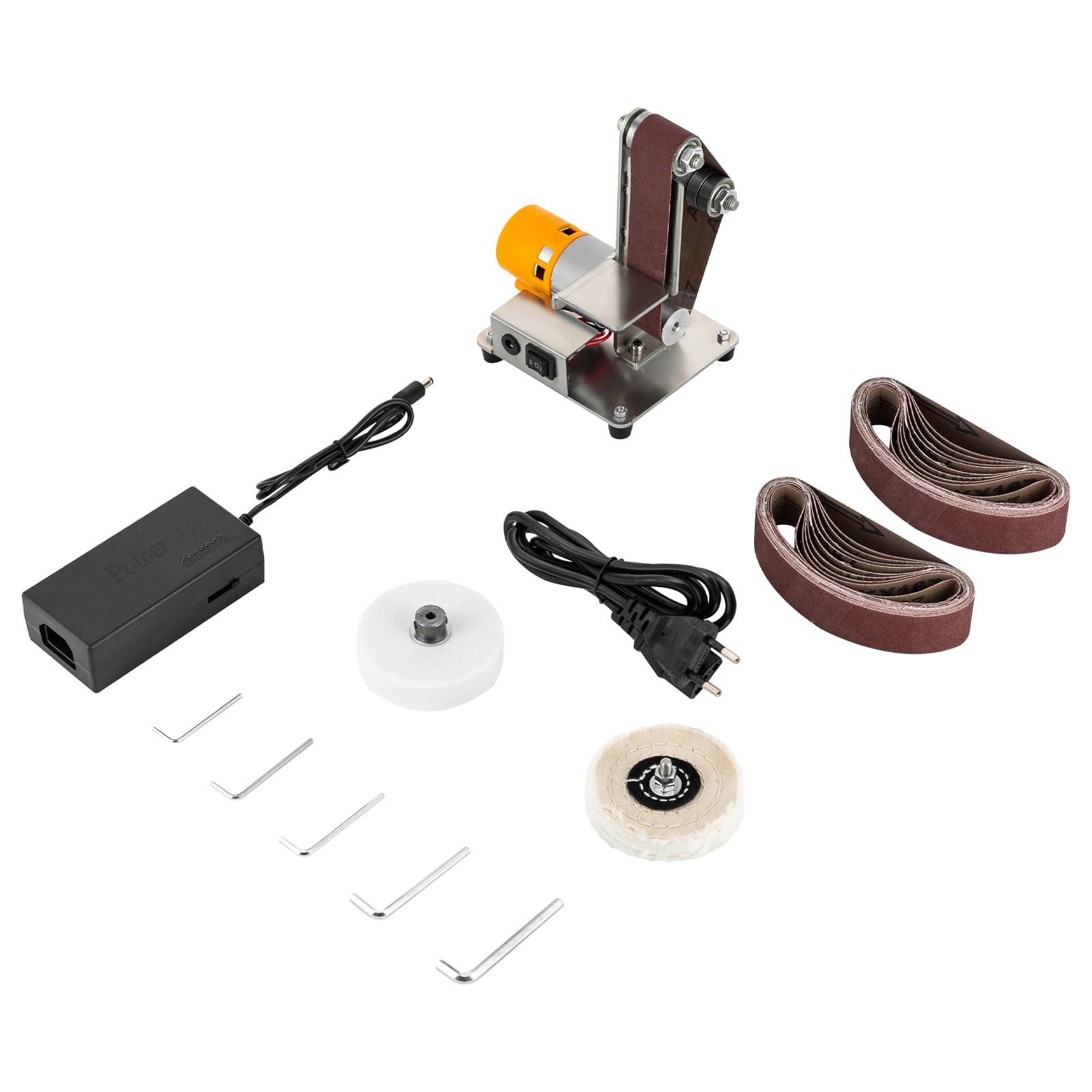 Mini levigatrice a nastro, smerigliatrice elettrica da tavolo, in acciaio inox, 7 marce, 4000 – 9000 giri/min, levigatrice da tavolo, per legno, metallo, gioielli, fai da te, smerigliatrice da
