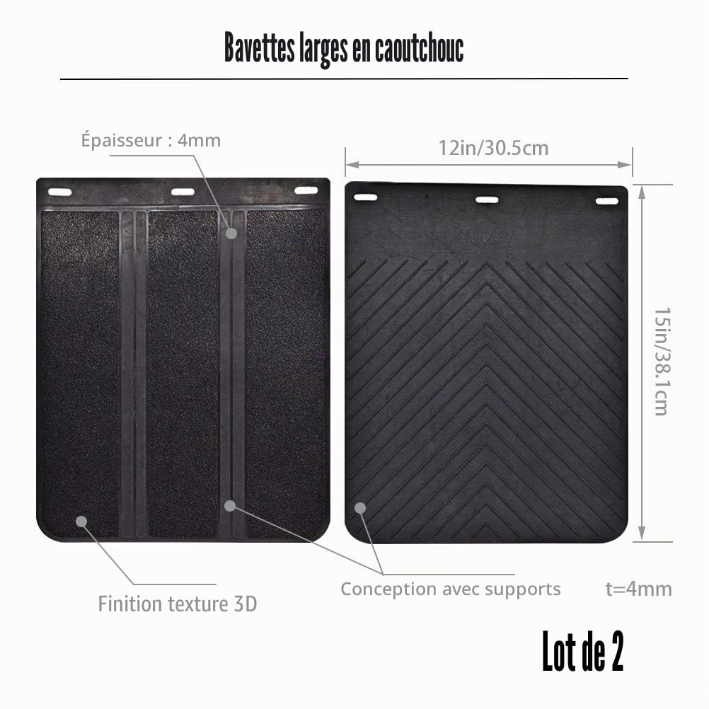 Lot de 2 bavettes de garde-boue universelles en caoutchouc pour voiture, camionnette, camion, monospaces, camping-car