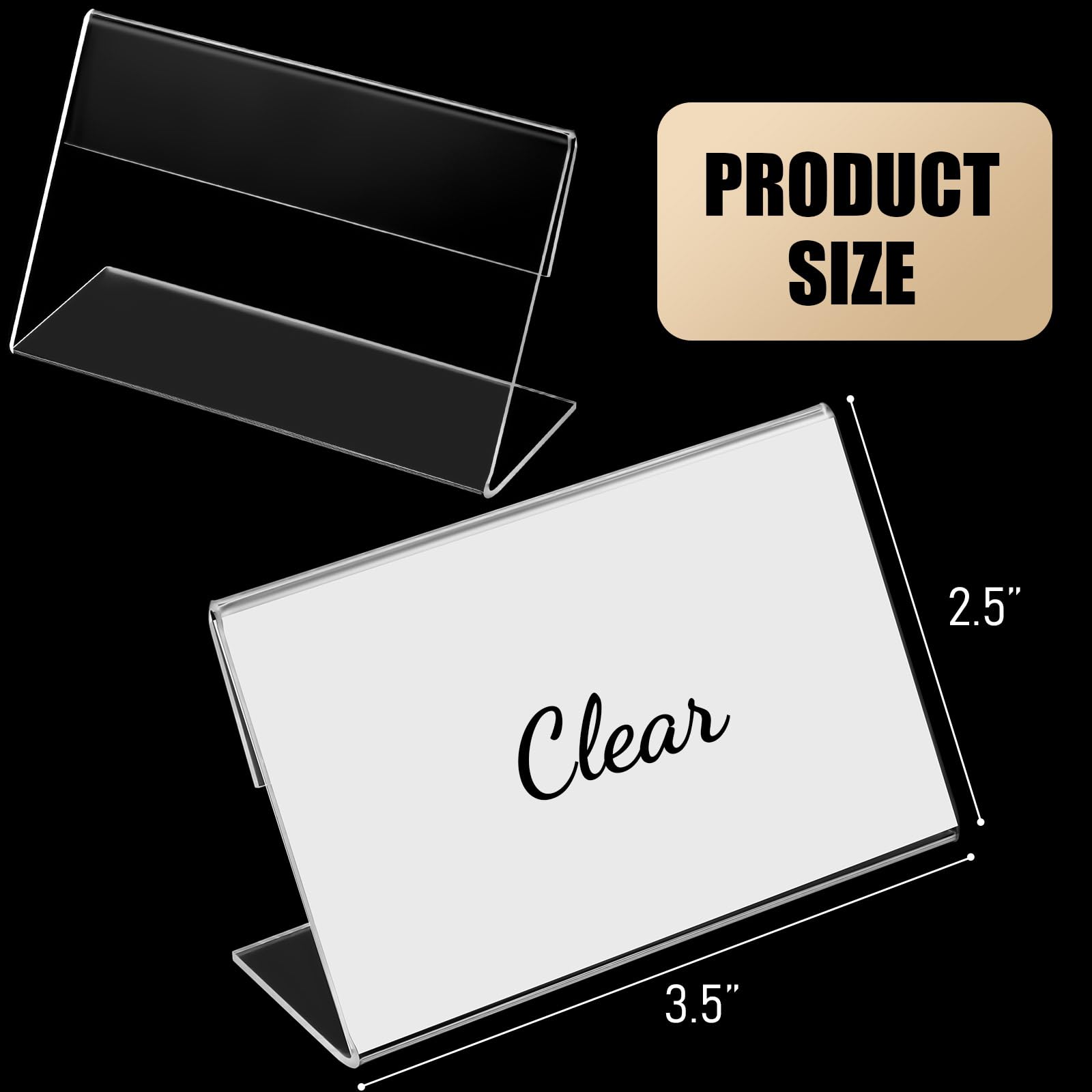 Vicenpal 8,9 x 6,3 cm, supporto per cartelli in acrilico inclinato sul retro, trasparente, supporto per foto, supporto in acrilico a forma di L, per ufficio, negozio, ristorante, orizzontale (100