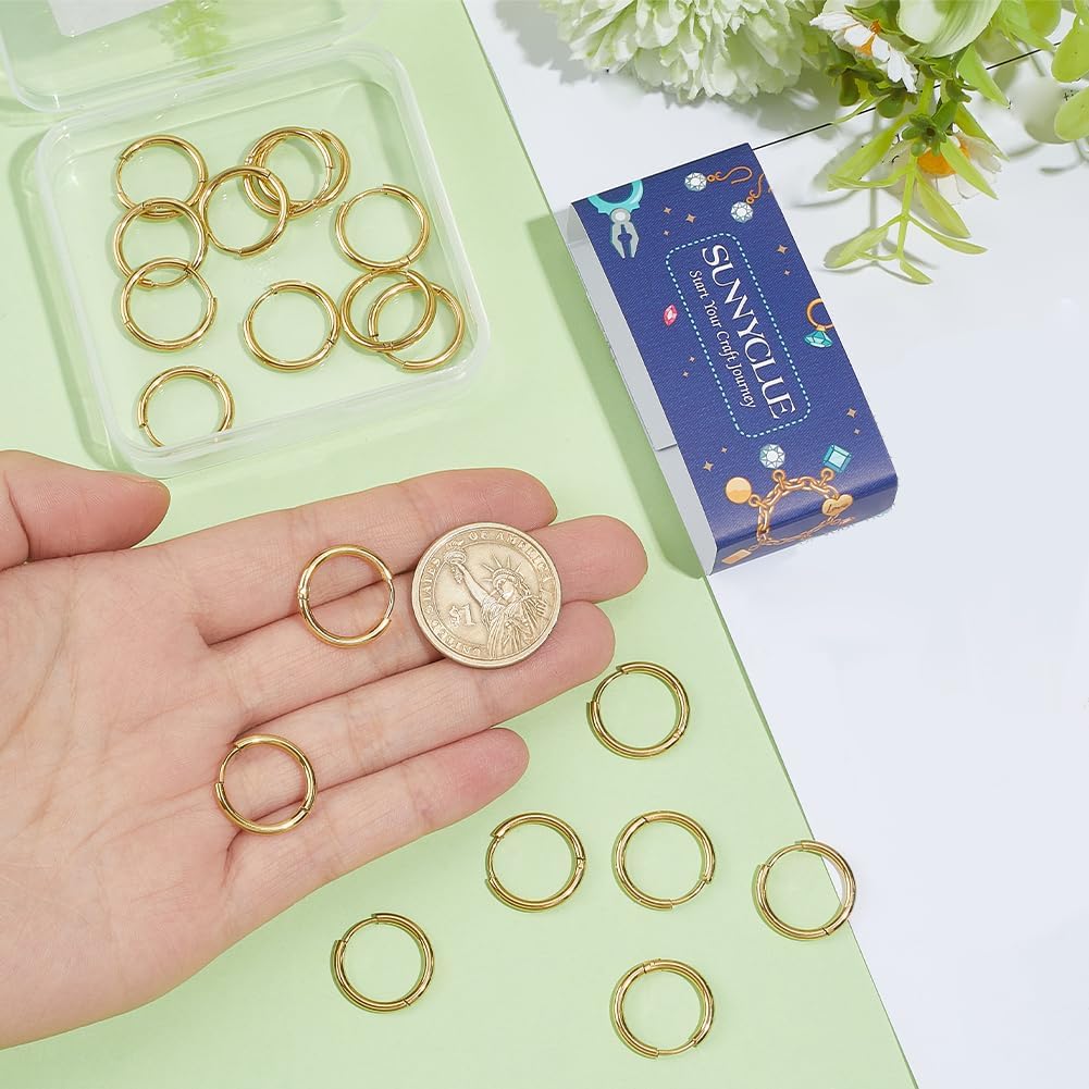 SUNNYCLUE 1 Box Real Gold Plated Huggie Hoop Earrings Bulk Huggie Earring Hooks Round Metal French Trendy Ear Hoop Findings for Jewelry Making Women DIY Crafts image 3