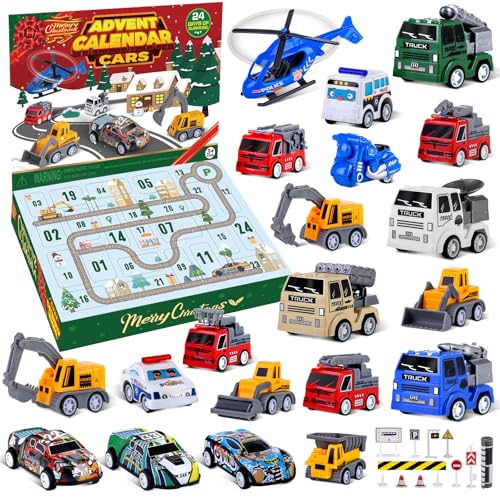 Quanquer Adventskalender 2025 Pull Back Spielzeugautos für Jungen – 24-Tage-Adventskalender 2025 mit Spielzeugautos – Countdown-Kalender-Autos-Set Weihnachtsgeschenke für Kleinkinder