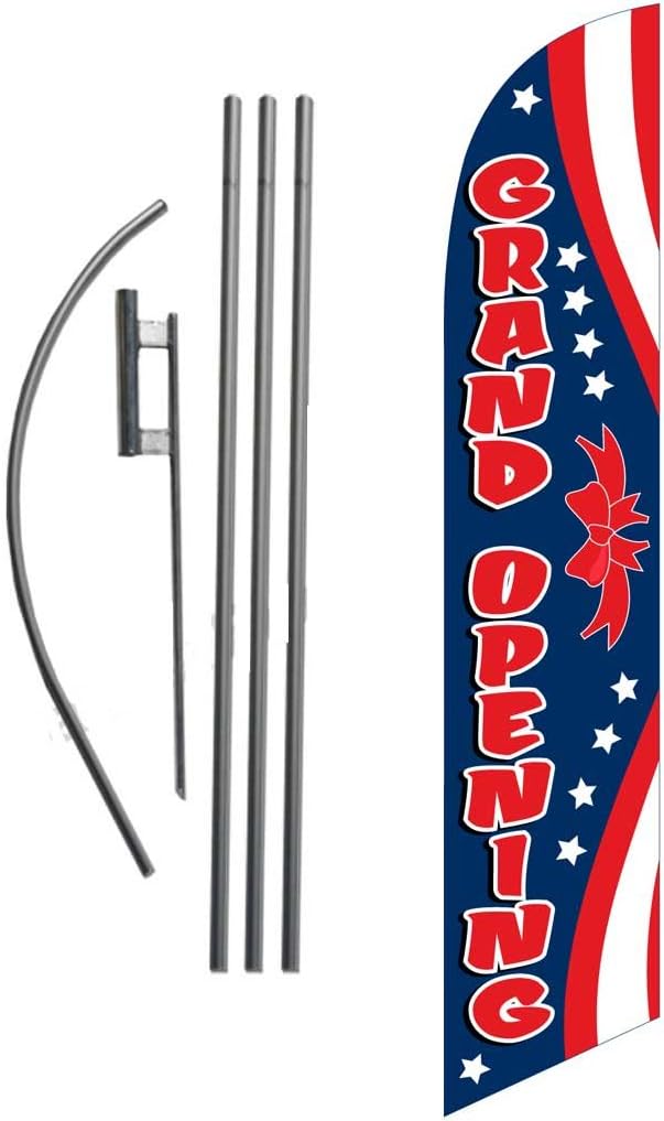 Grand Opening Advertising Feather Banner Swooper Flag Sign with Flag Pole Kit and Ground Stake, Red White Blue