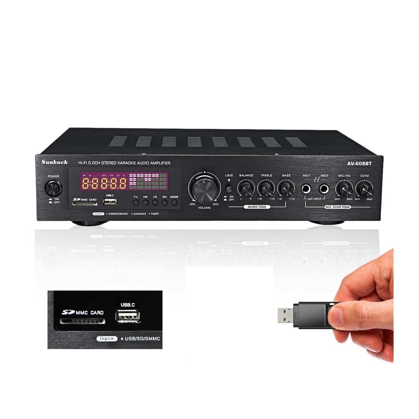 1200W Wzmacniacz Bluetooth 2CH HIFI Moc dźwięku stereo AMP USB FM Radio samochodowe kina domowego z pilotem(608BT black US)