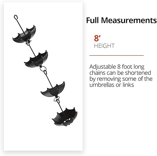 Miniatura 4 de NACH Cadena de Lluvia Decorativa con Paraguas, Cadenas de Lluvia de Hierro Fundido Resistente para Canalón, Bajante, Drenaje Exterior, 96" (8 pies),