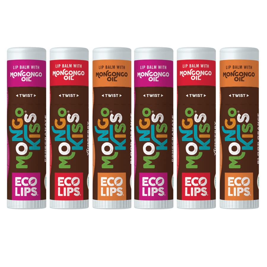 Mongo Kiss - Bálsamo labial orgánico de Eco Lips - Paquete de 6 unidades de cera de abeja 100% orgánica y manteca de cacao para el cuidado de los