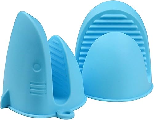 Manoplas de horno de silicona con forma de tiburón de dibujos animados, agarres de pellizco