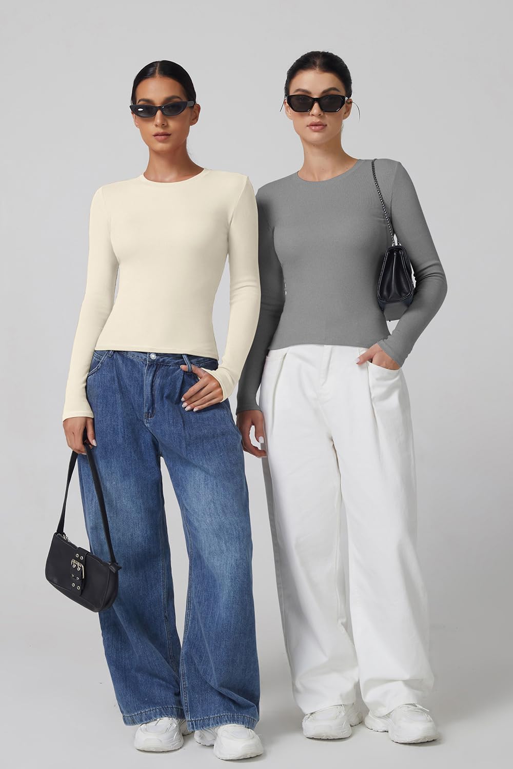 QINSEN Long Sleeve Shirts for Women Crewneck Rib Knit Slim Fit Going Out Tops Casual Basic Tee - Image 5