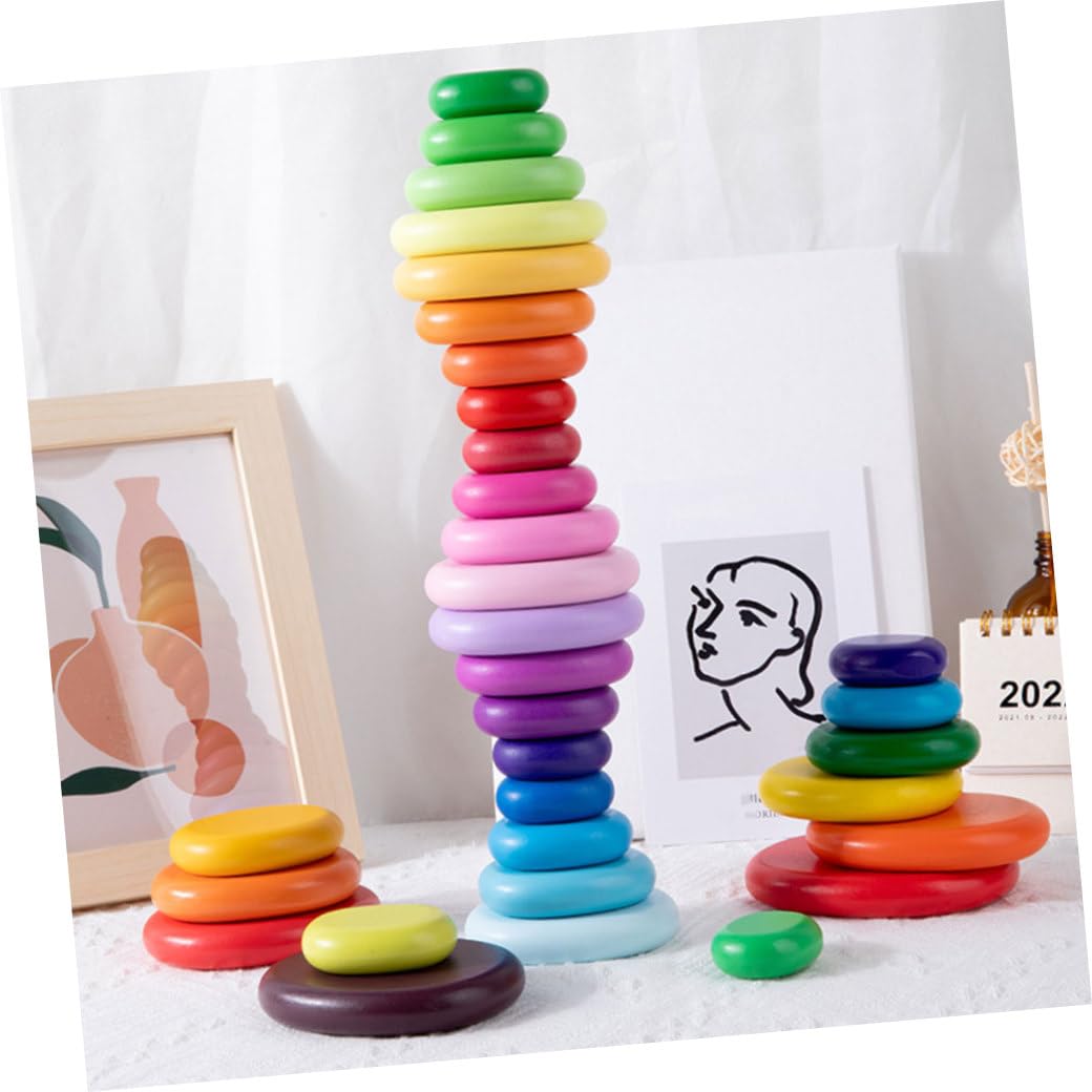 20 Bloques de Construcción de Madera, Bloque de Piedra Emulado, Juego Educativo para Niños, Desarrollo de Coordinación Mano-Ojo, Estimulación de Imaginación y Concentración,