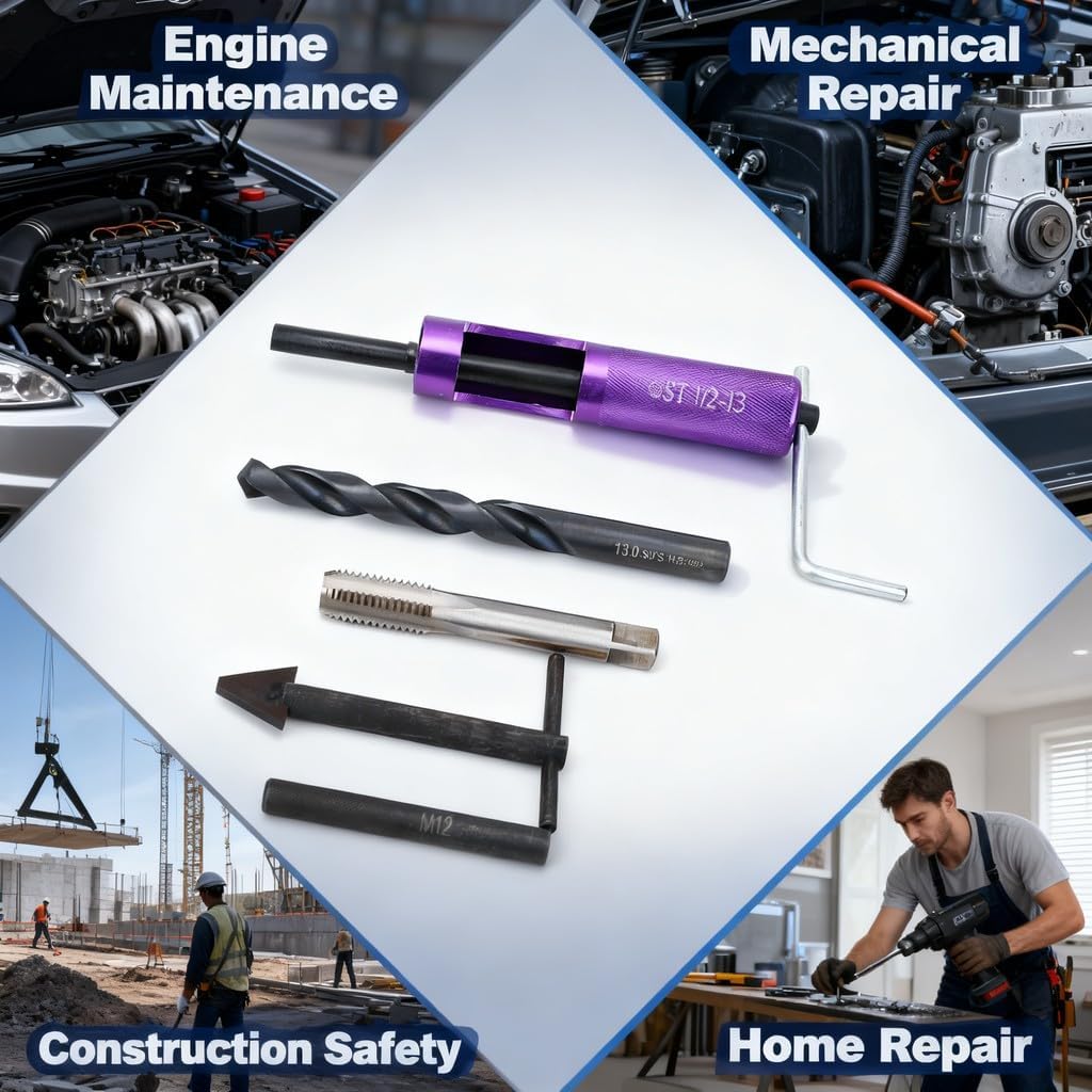 Thread Repair Kit 1 / 2in - 13 UNC with 12Pcs Threaded Inserts, Steel and Stainless Steel - High Strength, Wear, Ideal for Mechanical Maintenance and Engine Repair