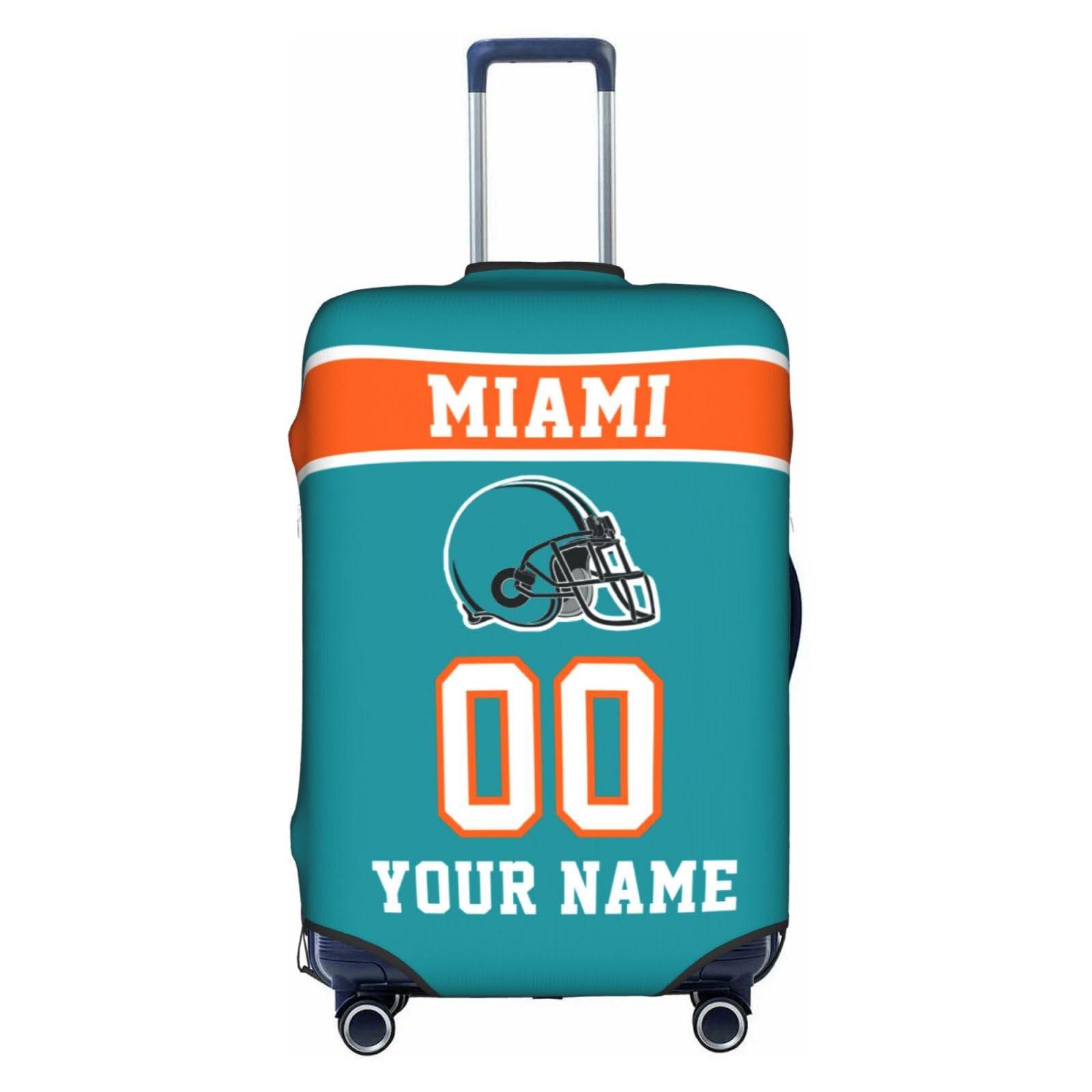 Custom Miami Luggage Cover Personalized Football Style Suitcase Cover with Name Number Customized Washable Elastic Sports Travel Suitcase Protector for Business Vacation Gifts