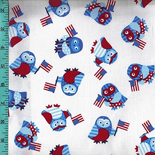 Patriotic Owl and Anerican Flag Fabric Cotton Quilting