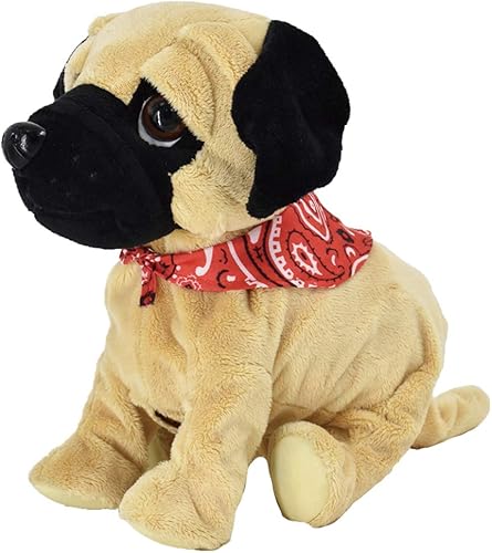 WEofferwhatYOUwant Pug Daddy - Perro electrónico de peluche - Tacto y sonido juega trucos ladridos y abrazos