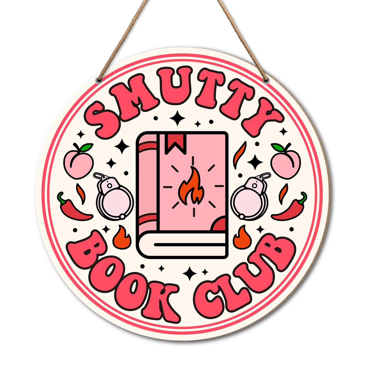 Pink Smutty Book Lovers Wall Decor, Round Wood Hanging Sign Decorations, Reading Lovers Decor for Home Office, Book Lovers Gifts for Women Men Book