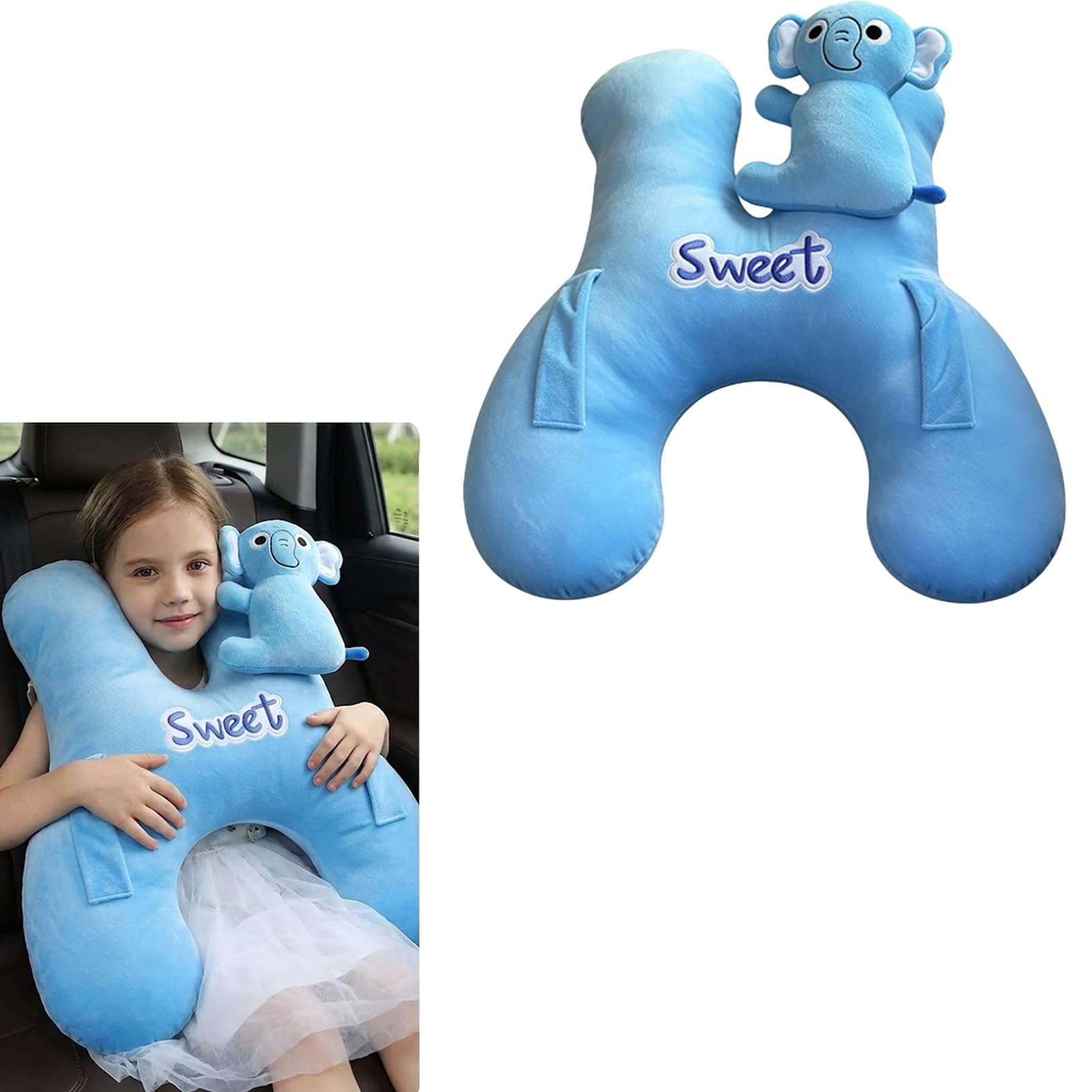Devineresse Almohada de Viaje para Niños Almohada Coche niños | almohada coche niños Forma H con Apoyacabeza Lateral Desmontable Almohada para Dormir en Coche en Viajes Largos