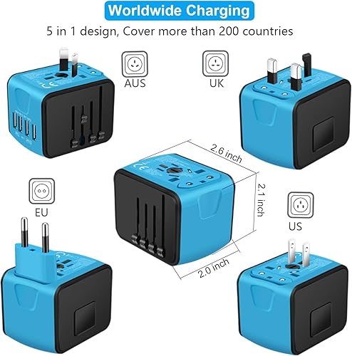 Miniatura 2 de Adaptador de corriente de viaje internacional universal con cargador de pared inteligente de alta velocidad 2.4A 4xUSB, adaptador de enchufe de