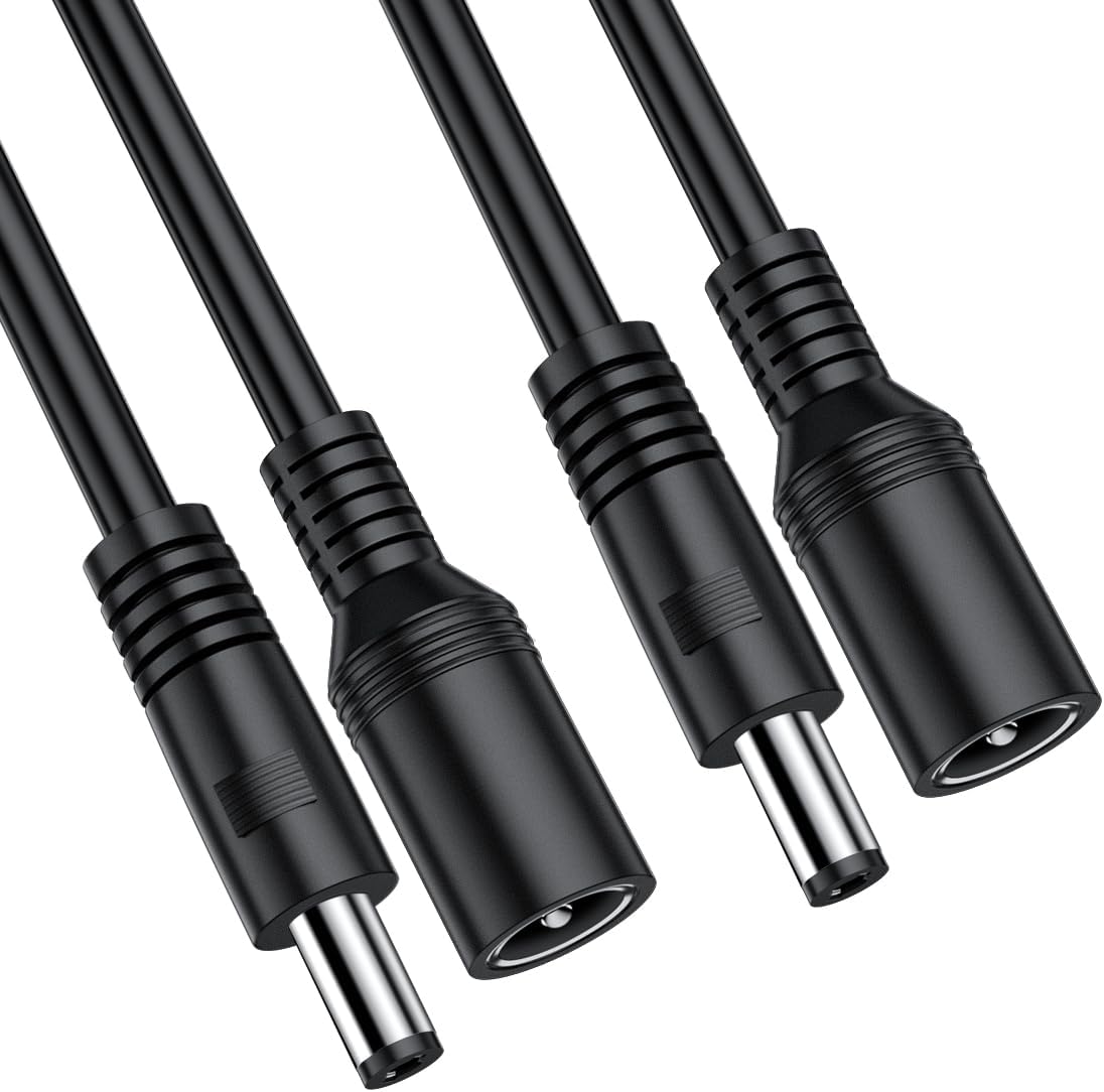 2 Packs 13FT DC Power Extension Cable 5.5mm x 2.1mm 12V DC Extension Cord Security Camera Wire Male to Female for CCTV Indoor Camera,Standalone LED Strip,DC Power Supply Adapter Extender Cable