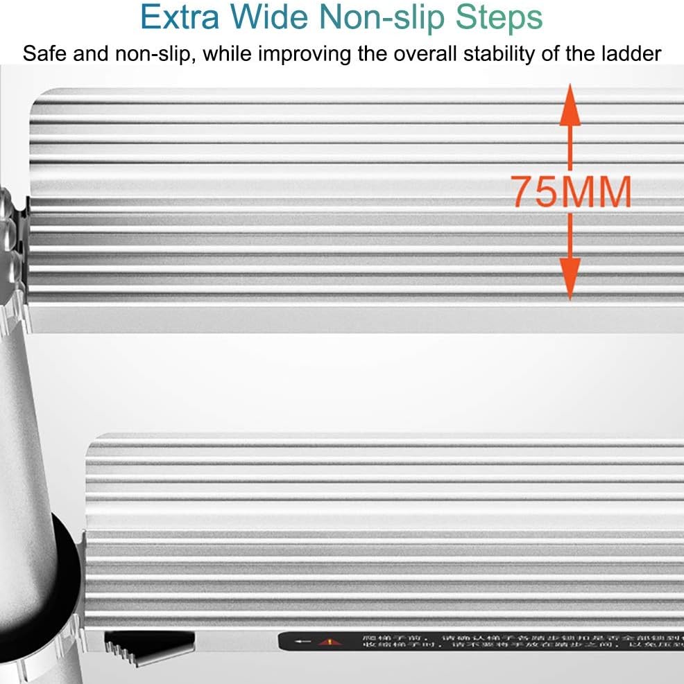 Foldable Aluminum Extension Ladder - Multi-Purpose 12.8ft Lightweight Ladder with Detachable Hook & Stabiliser Bar Supports 330lbs Ideal for Home DIY & Professional Use