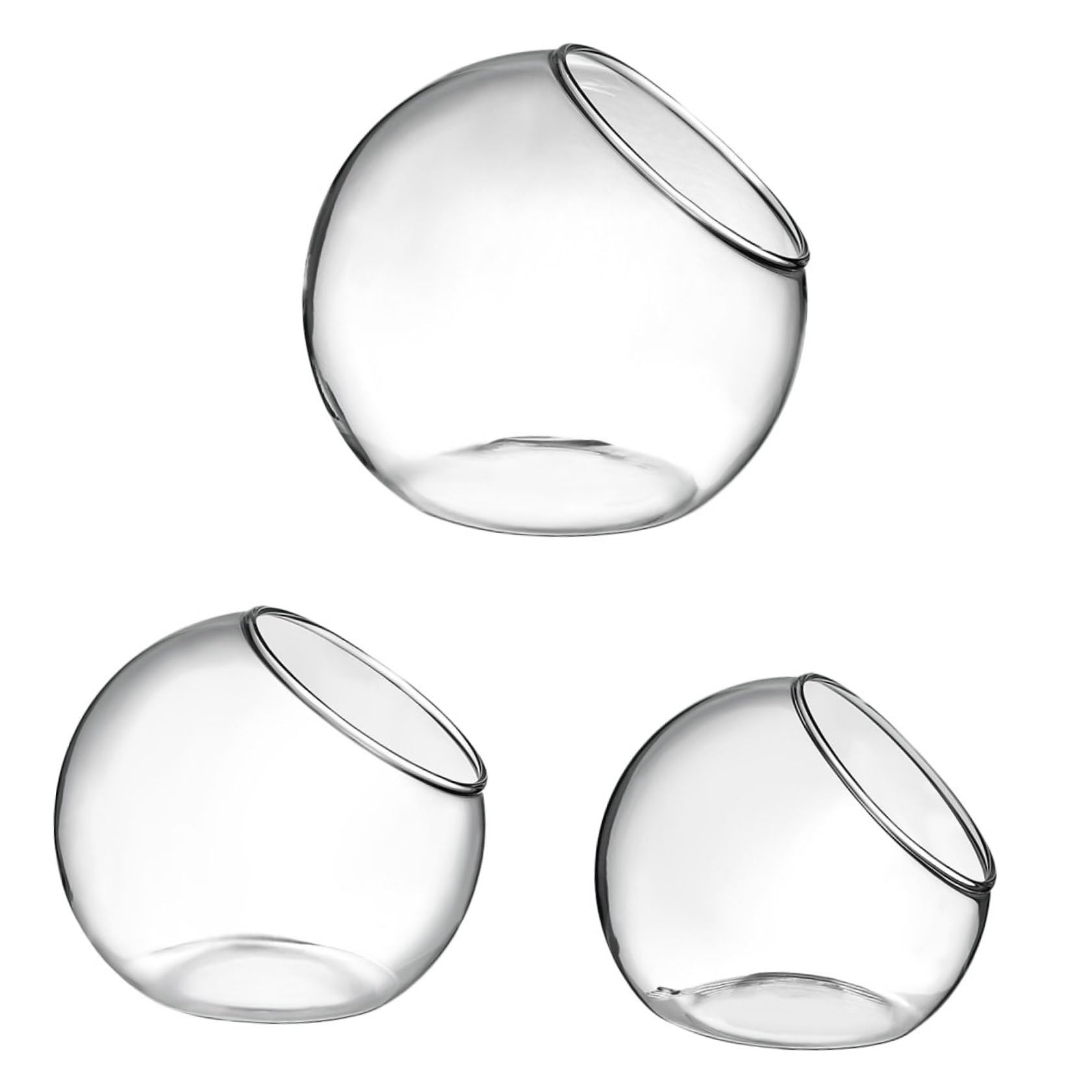 Lurrose Set da 3 Terrari in Vetro Trasparente 10-13,5 Cm per Piante Succulente da Tavolo, Bottiglie Ecologiche per Micro Paesaggi Fai da Te, Fioriere Compatte per Decorazioni Casa,