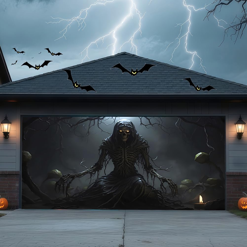 ZFFLYH Halloween Garage Door Cover Banner Outdoor Home Decorations Halloween Hanging Backdrop Door Cover Garage Wall Decor,Skull,13 * 6FT