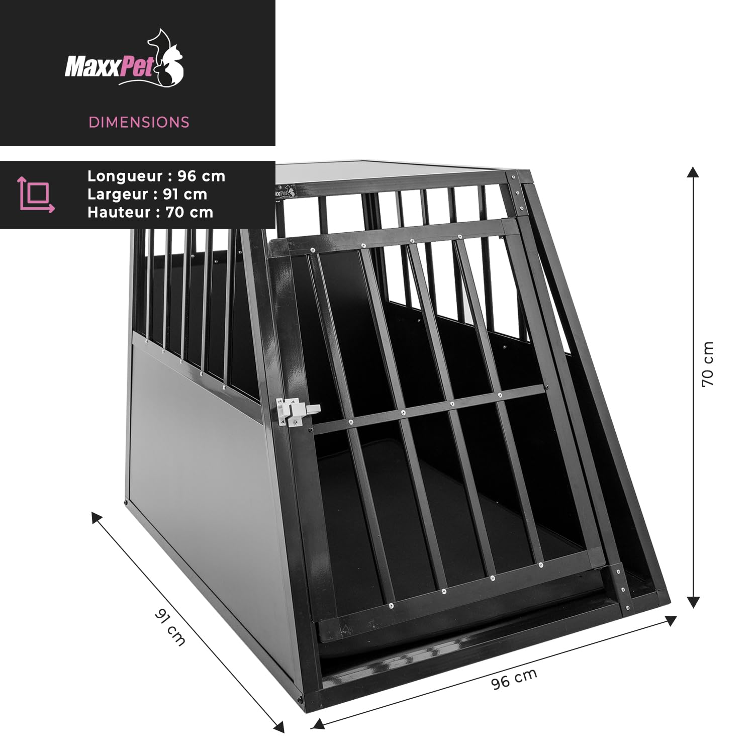 MaxxPet Cage pour chien de voiture - Taille XXL - En aluminium - 65 x 91 x 69 cm
