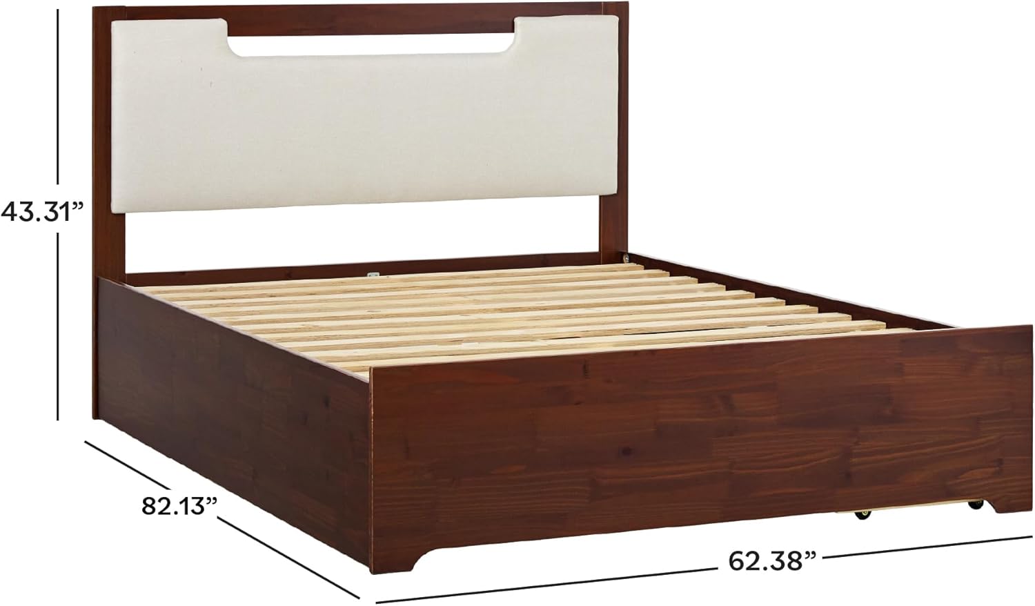 Walker Edison Sloane Upholstered & Solid Wood Bed with Storage Drawers, Queen, Walnut