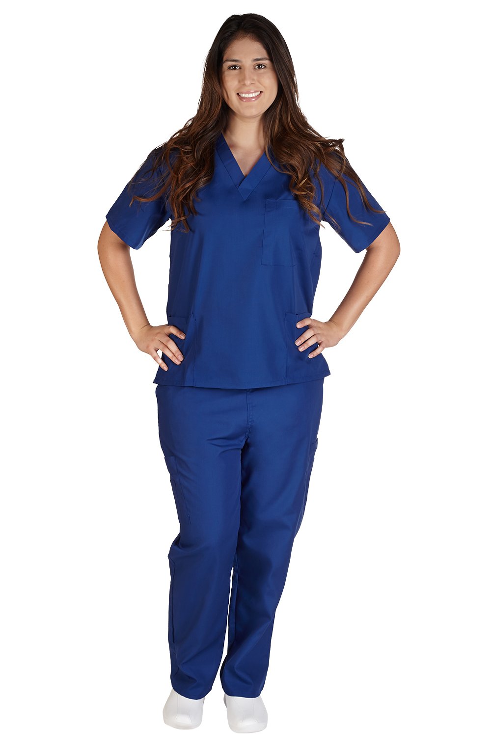Natural Uniforms Solid V-Neck Women's Scrub Set Medical Scrub Tops and Pants (Medium, Dark Royal Blue)