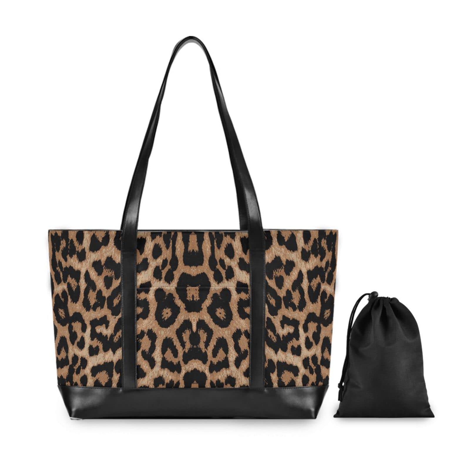 Damen-Handtasche mit Leopardenmuster, Tiermotiv, Leinen, Laptop-Tragetasche, Rei?verschluss, Reise-Schultertasche, Einkaufstasche, 39,6 cm