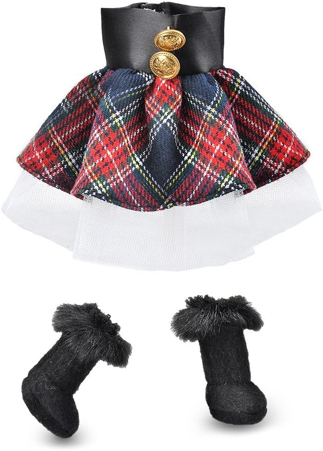 E-TING Santa Clothing Red-Blue Plaid Dress with Boots for elf Doll Christmas Decoration