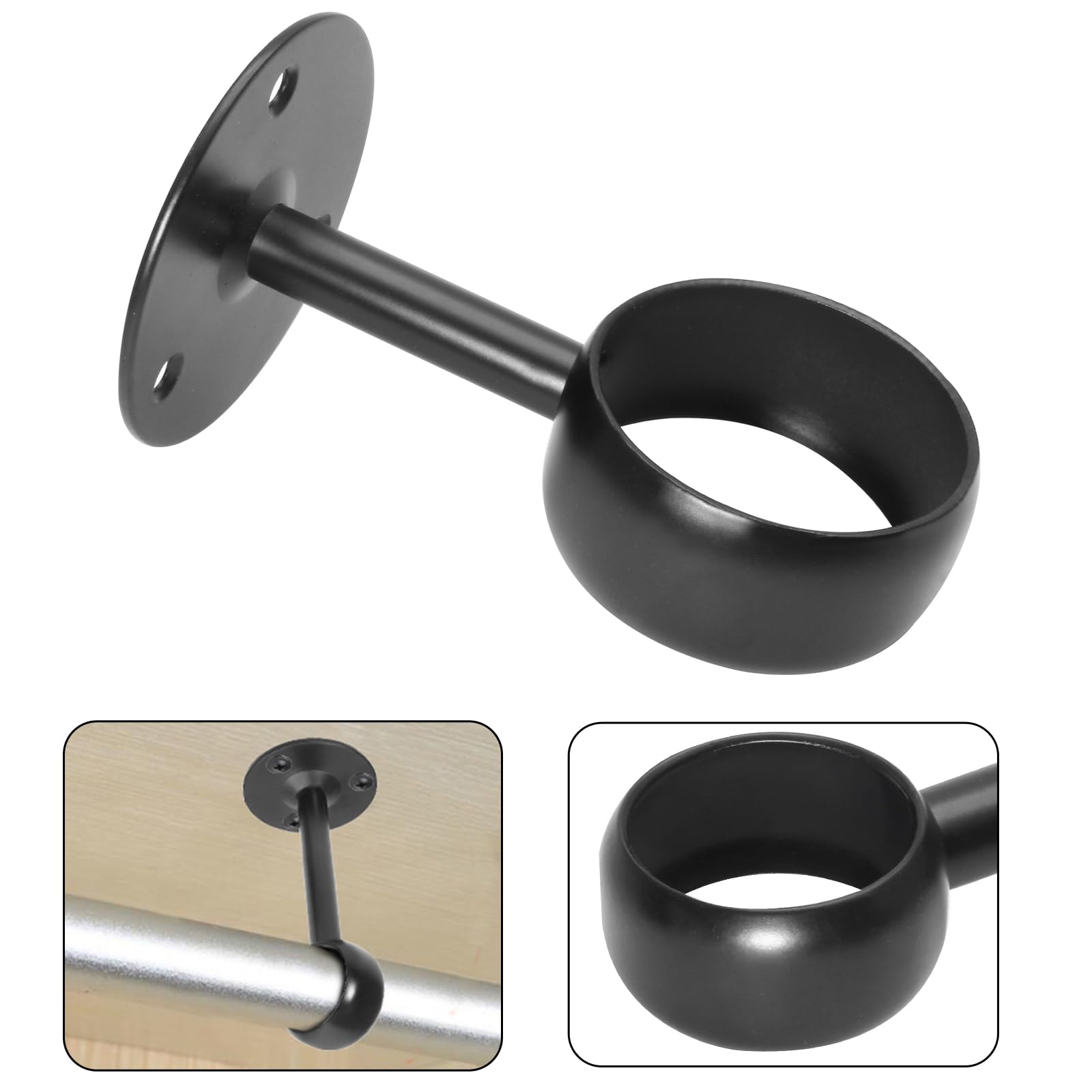 2 Stück 5.1 cm Edelstahl Deckenhalterung Gardinenstangenhalterung, mattschwarz, strapazierfähig, Flanschstangenhalter, Schrankstangen-Endstützen Steckdose mit passenden Schrauben | 304 Stahl rostfrei, 3-Loch Deckenwandhalterung, Schrauben Dübel inkl. für