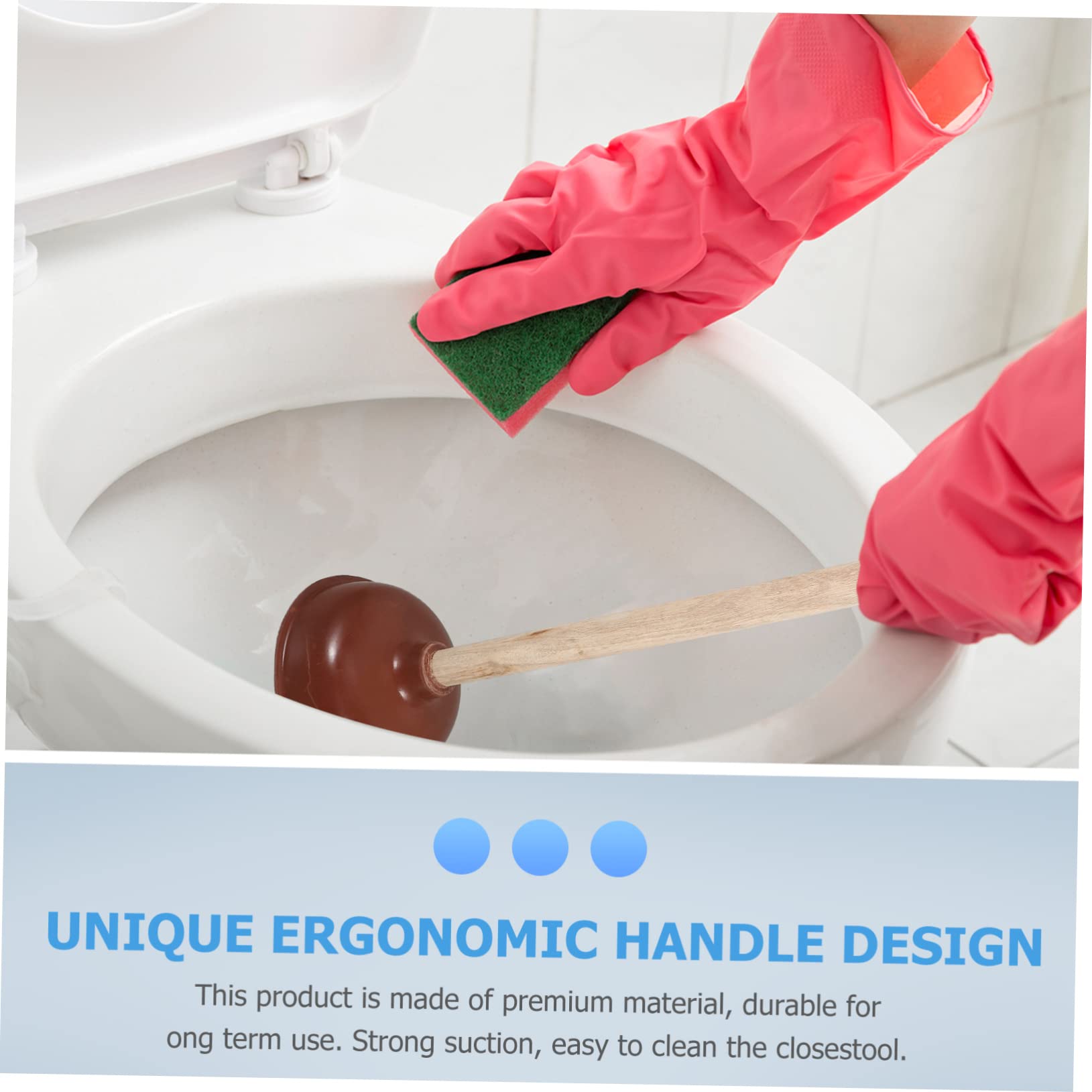 MAGICLULU Desatascador de Inodoro Ventosa de Goma y Mango de Madera, para Eliminar Obstrucciones en Baño y Hogar, Uso Cómodo y Duradero