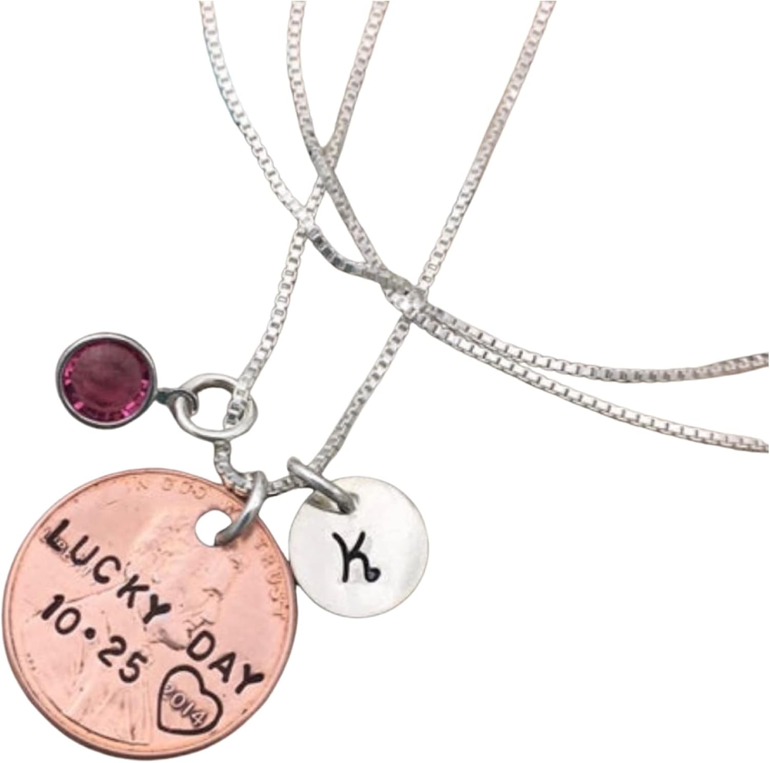 Lucky Penny Necklace, Choose Your Penny Year, Personalized, Sterling Silver Necklace with Initial and Birthstone, Hand Stamped Jewelry