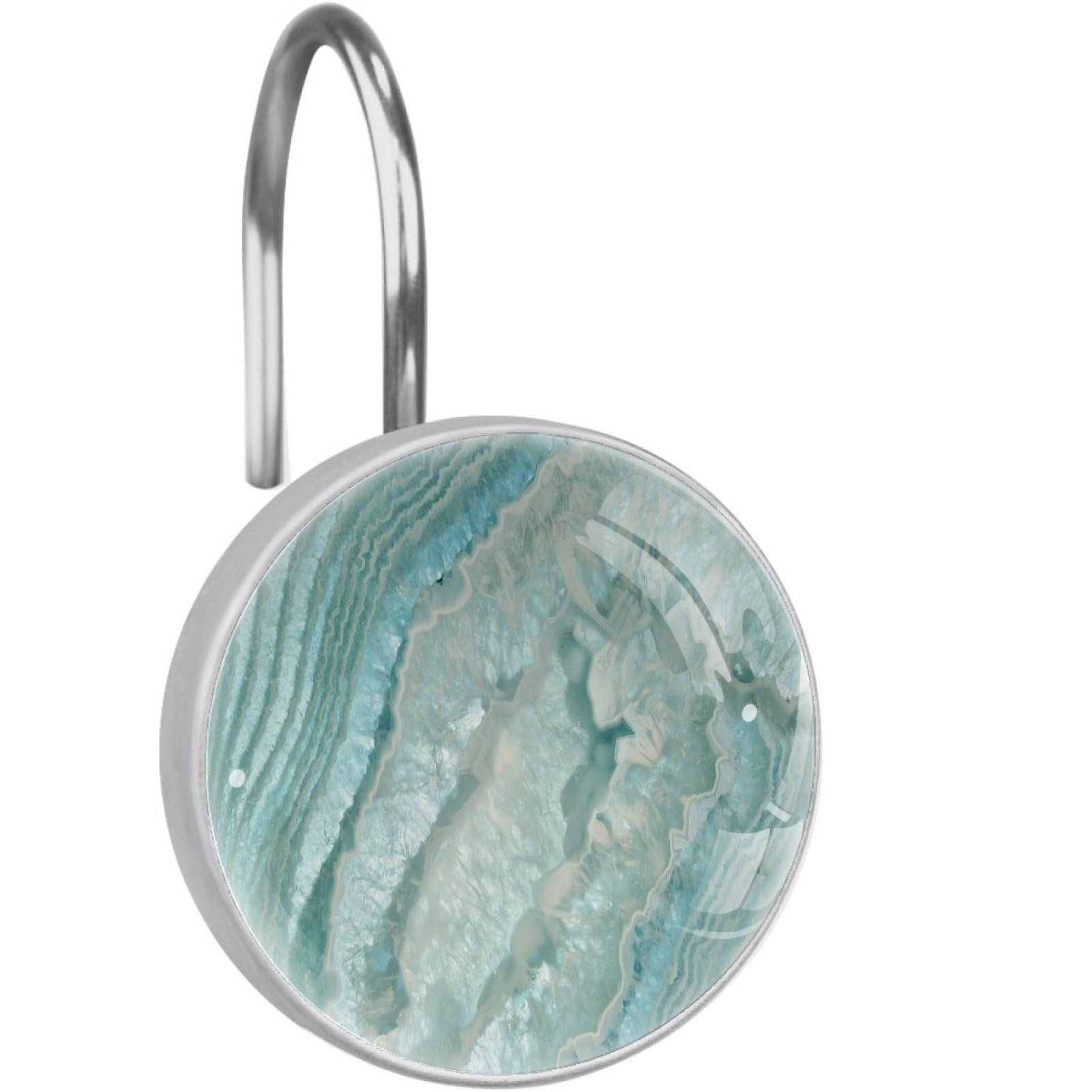 Anna Cowper Teal Agate Texture Shower Curtain Hooks, 12 Pcs Anti Rust Decorative Resin Shower Curtain Rings Hooks for Bathroom Bedroom Room Decor