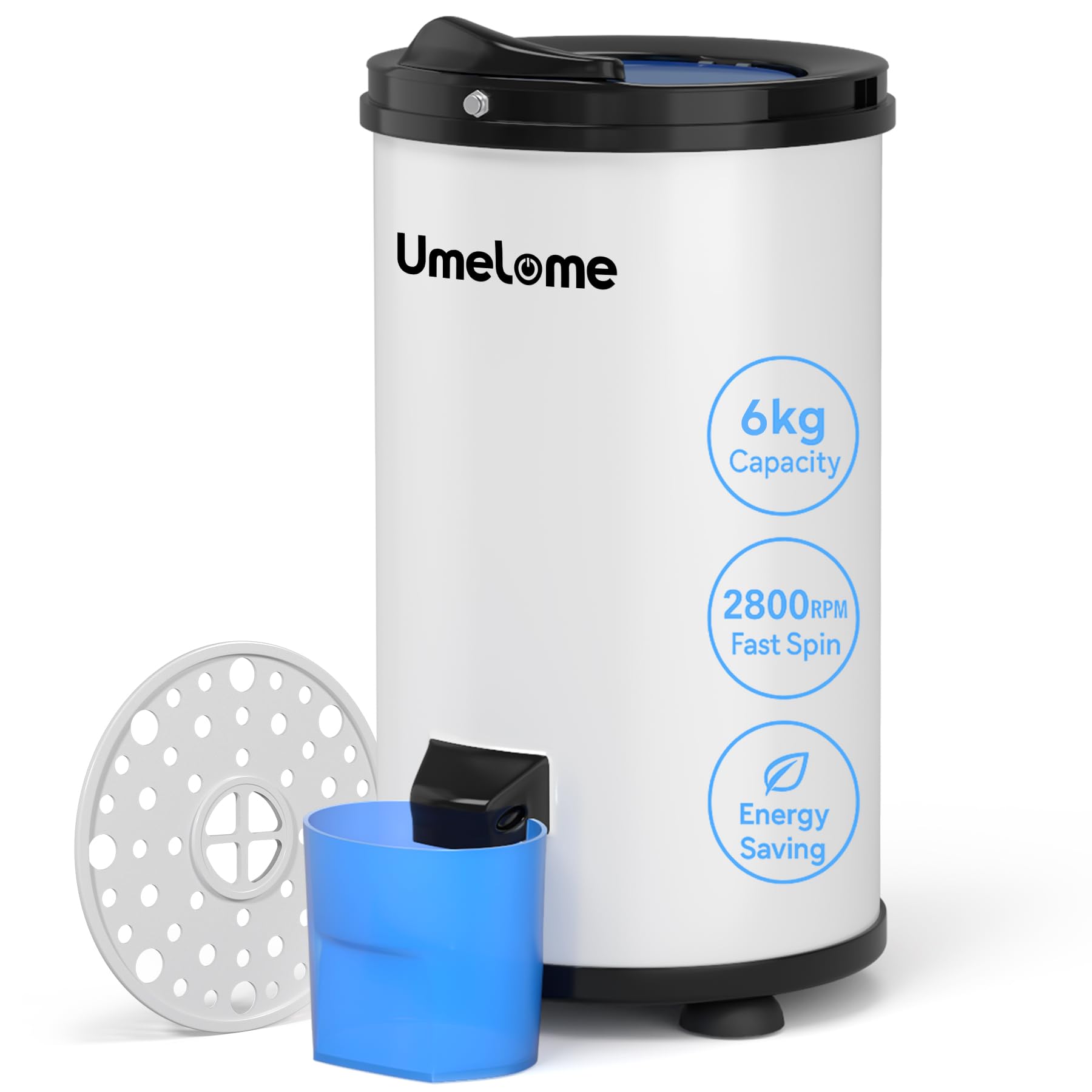 Spin Dryer 6kg by Umelome, Energy&Power Saving Spinner 2800 RPM Clothes Dryer, Energy Efficiency Class: A+++, Gravity Drain dryer, White [Energy Class A+++] [Energy Class A+++]