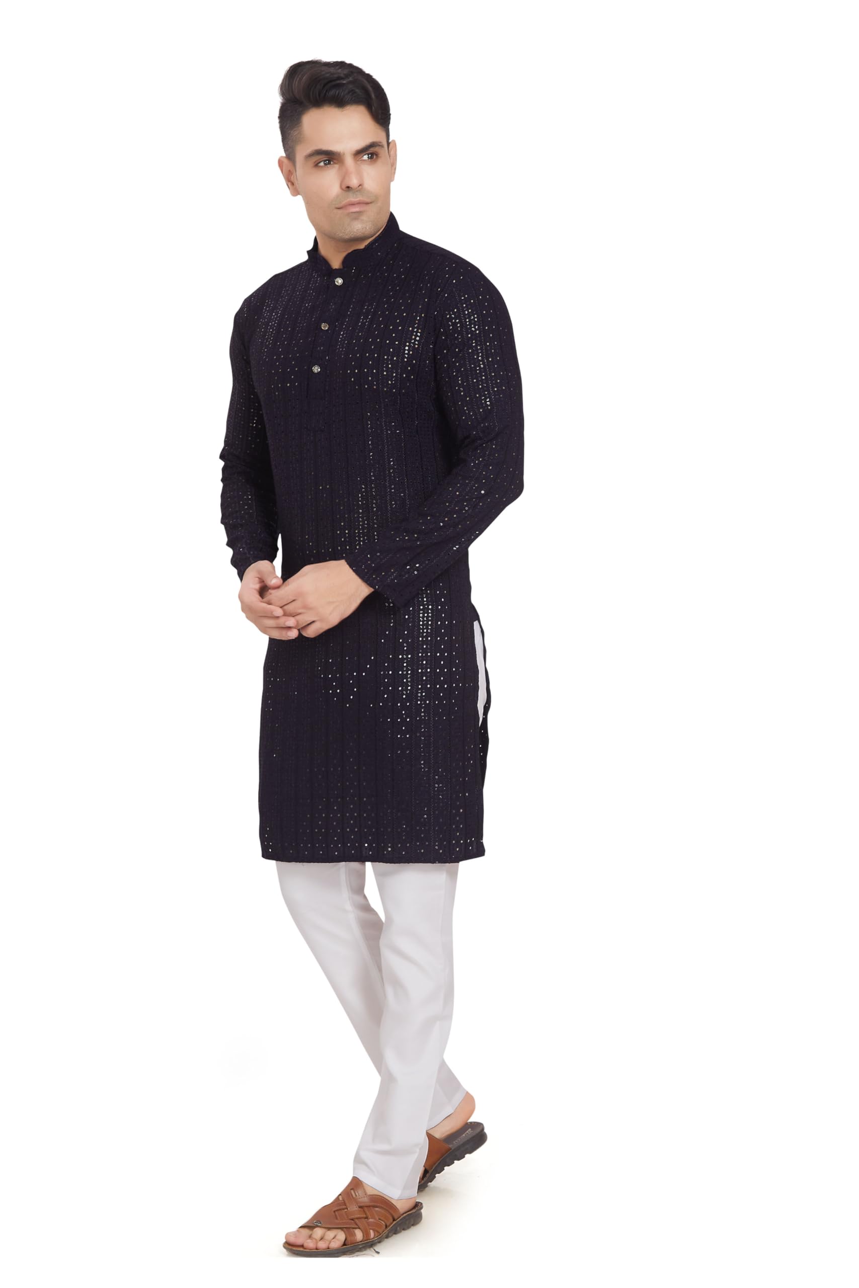Divisive Men's Embroidered Cotton Blend Only Slim Fit Kurta (Dkrt372_S_Black)