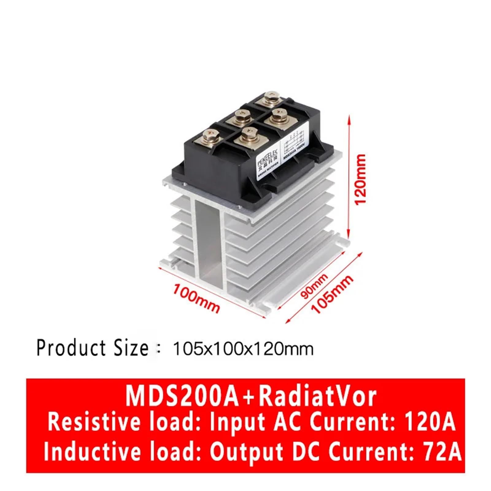 1 pz 100A Raddrizzatore a Ponte MDS 60A 150A 200A 1600 V Modulo Diodo a Onda Intera Raddrizzatore Trifase con Dissipatore di Calore in Alluminio(150A)
