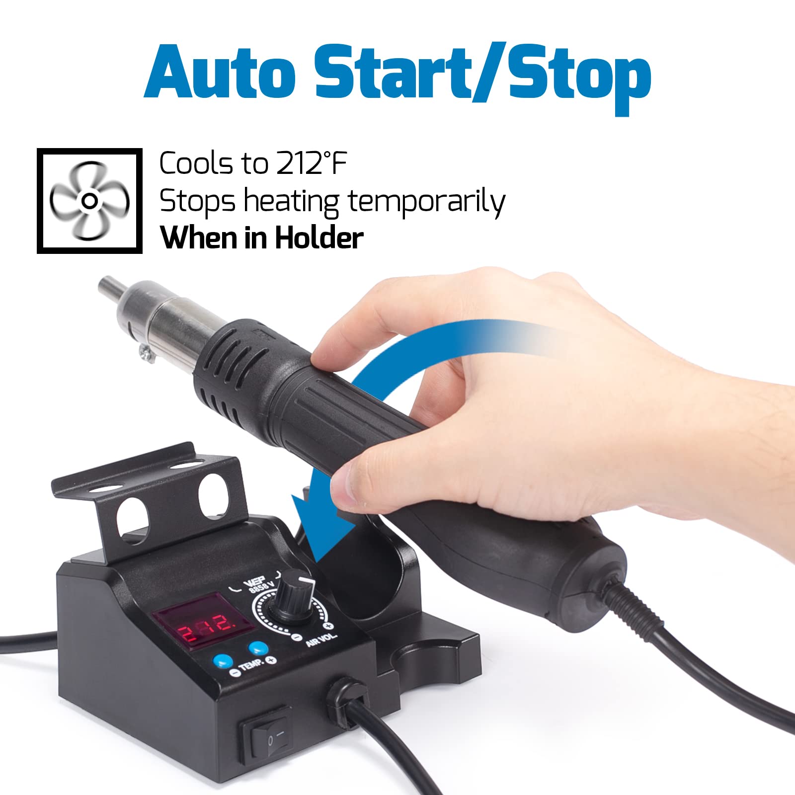 WEP 8858-V Hot Air Rework Station Kit with Compact Size, Integrated Nozzle Holder, 3 Nozzles, 2 Tweezers, Adjustable Temperature& Air Volume, PID Program, Â°C/Â°F Conversion and More
