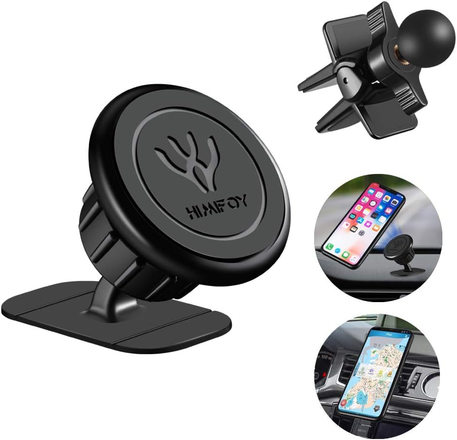HIMIFOY Car Magnetic Phone Holder 2 in 1 Car Phone Mount Air Vent & Dashboard Magnetic Phone Holder for Cell Phones and Mini Tablets