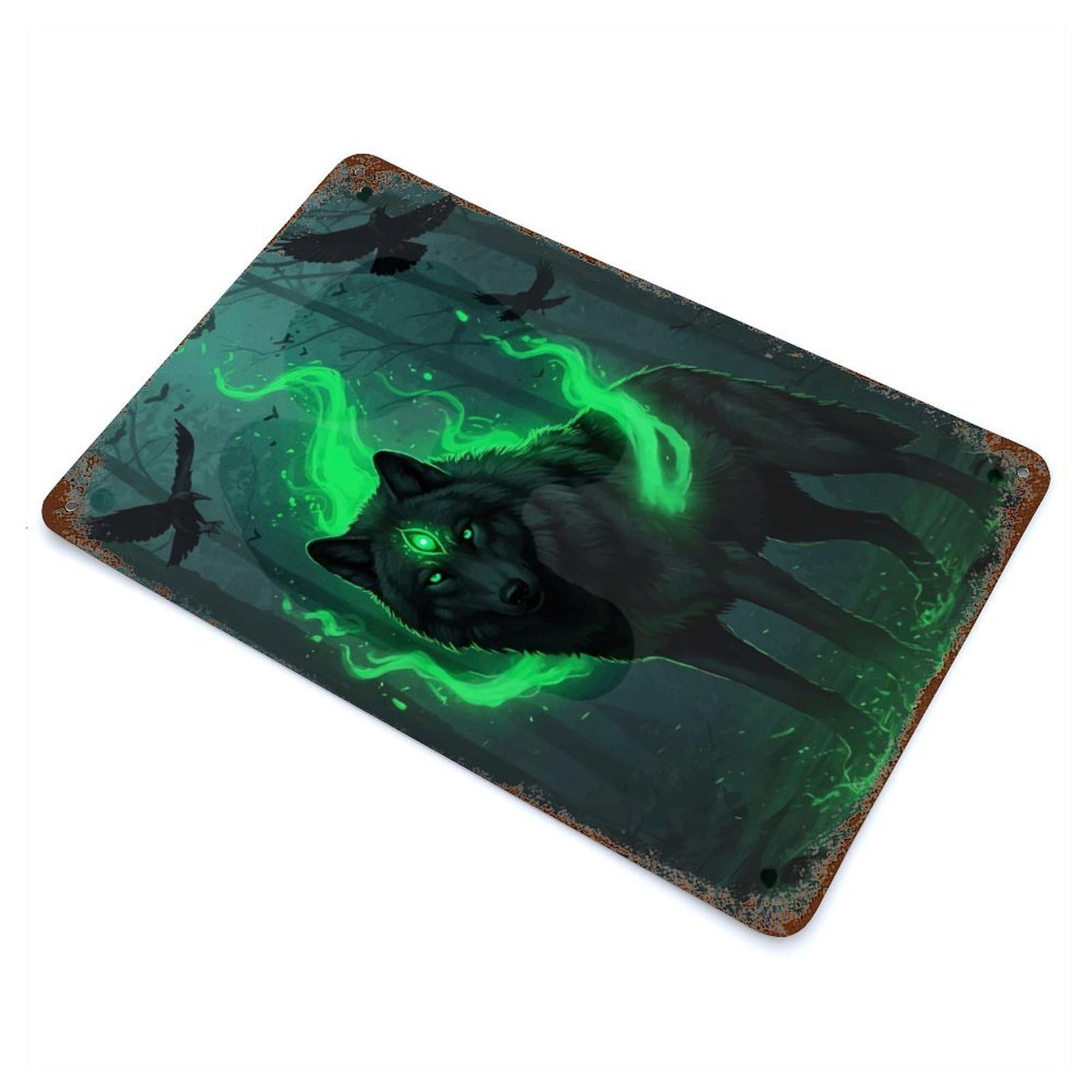 Mystical Wolf Energy Animal Retro Metal Sign 11.8"x7.9", for Office, Studio And Wall Decor, Industrial Home Decor