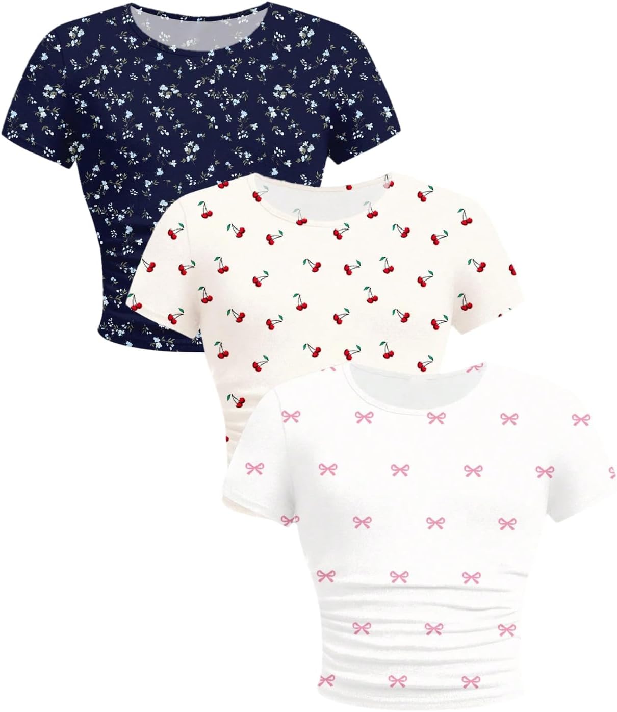 SOLY HUX Girl's Basic Crop Top Set Crew Neck Short Sleeve T-Shirts 3 Packs Casual Summer Fitted Tees