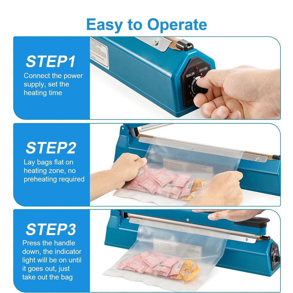 Máquina selladora manual de película para alimentos, máquina envasadora doméstica pequeña, 8 niveles ajustables y protección contra cortes de energía, ancho de sellado opcional de 2/5/8 mm