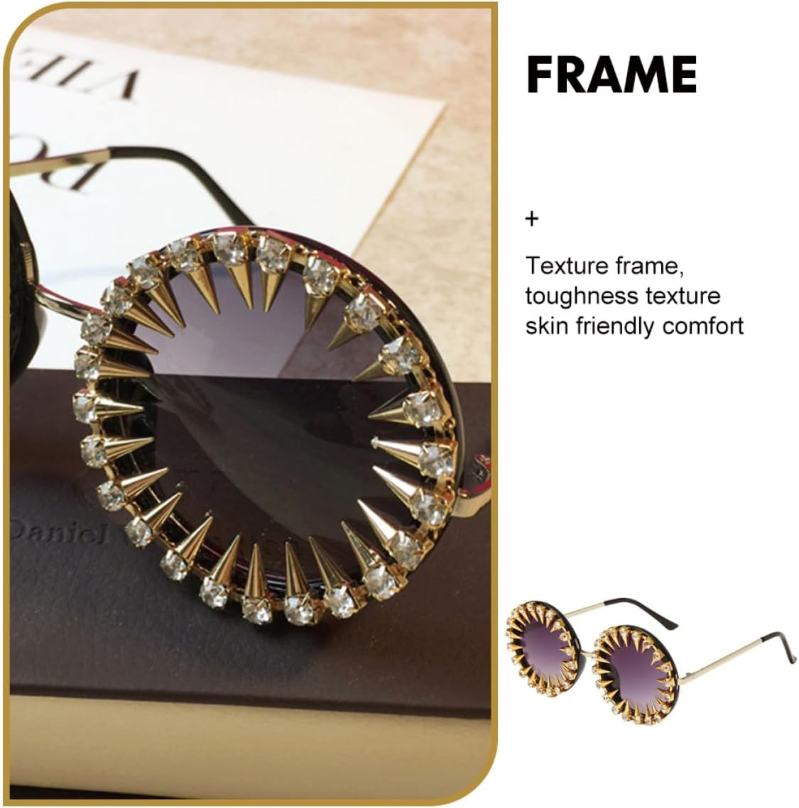 Studded Rivet Sunglasses Retro Eyewear Rhinestone Lens Women’S Party Performance Glasses Vintage Style Black Frame Photo Prop