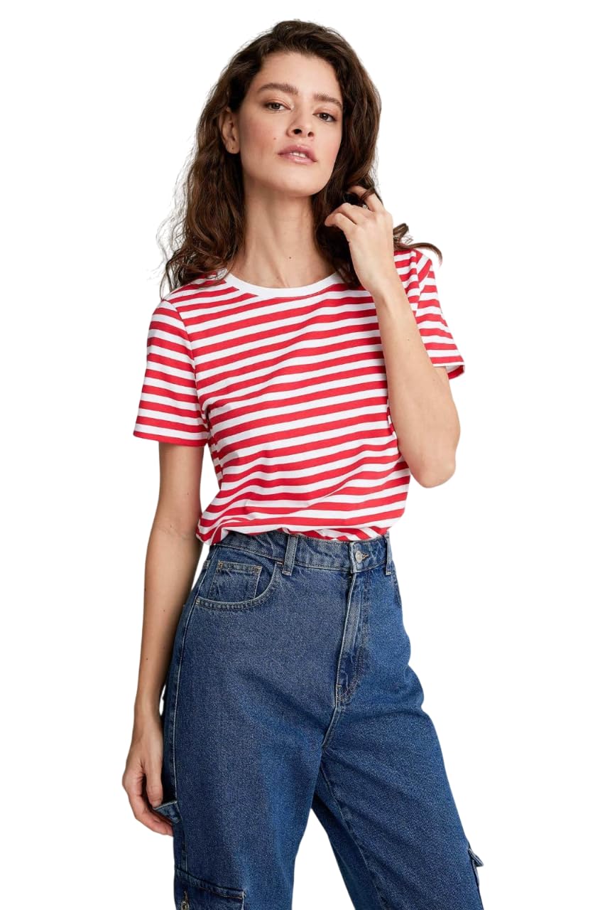 PSPKA Stripe Printed Short Sleeve Regular Fit Top for Women Strip T-Shirt-picture-46