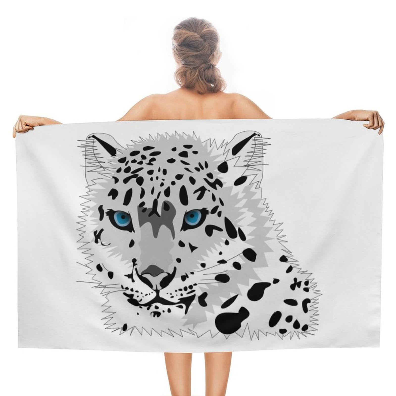 LEDFCVSU Beach Towel, Snow Leopard Bath Towel, Absorbent Towel for Swimming, Sports, Travel