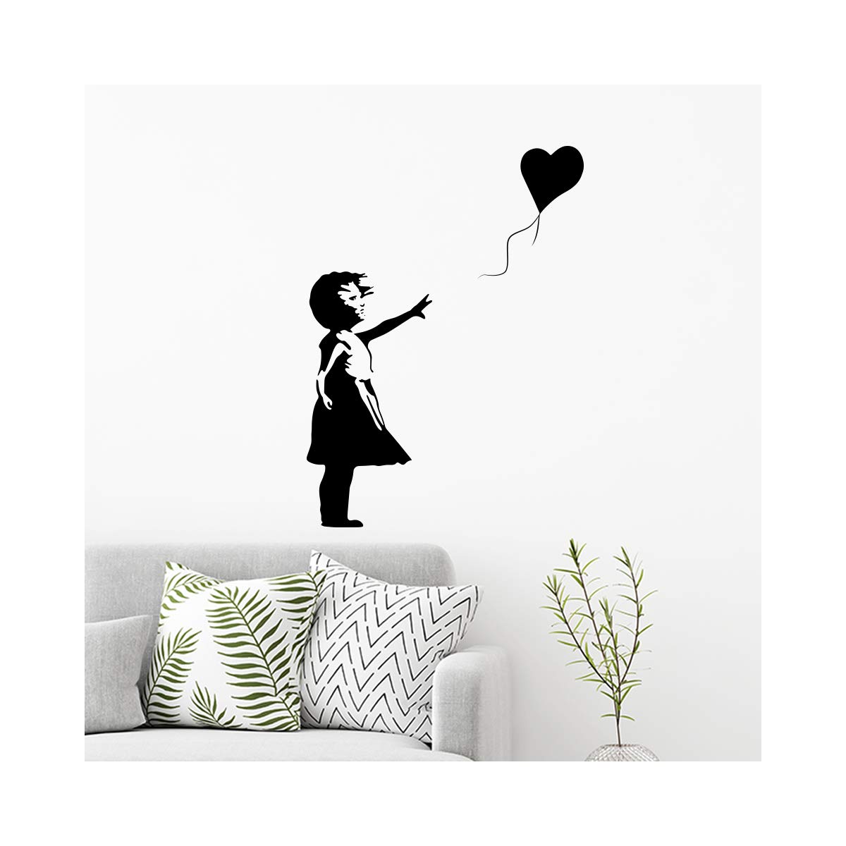 StickerDeen | Banksy Girl with Balloon Sticker Nursery Bedroom Living Room Decoration Removable Decal Peel & Stick Wall Art Vinyl Decals (Large) (Black)