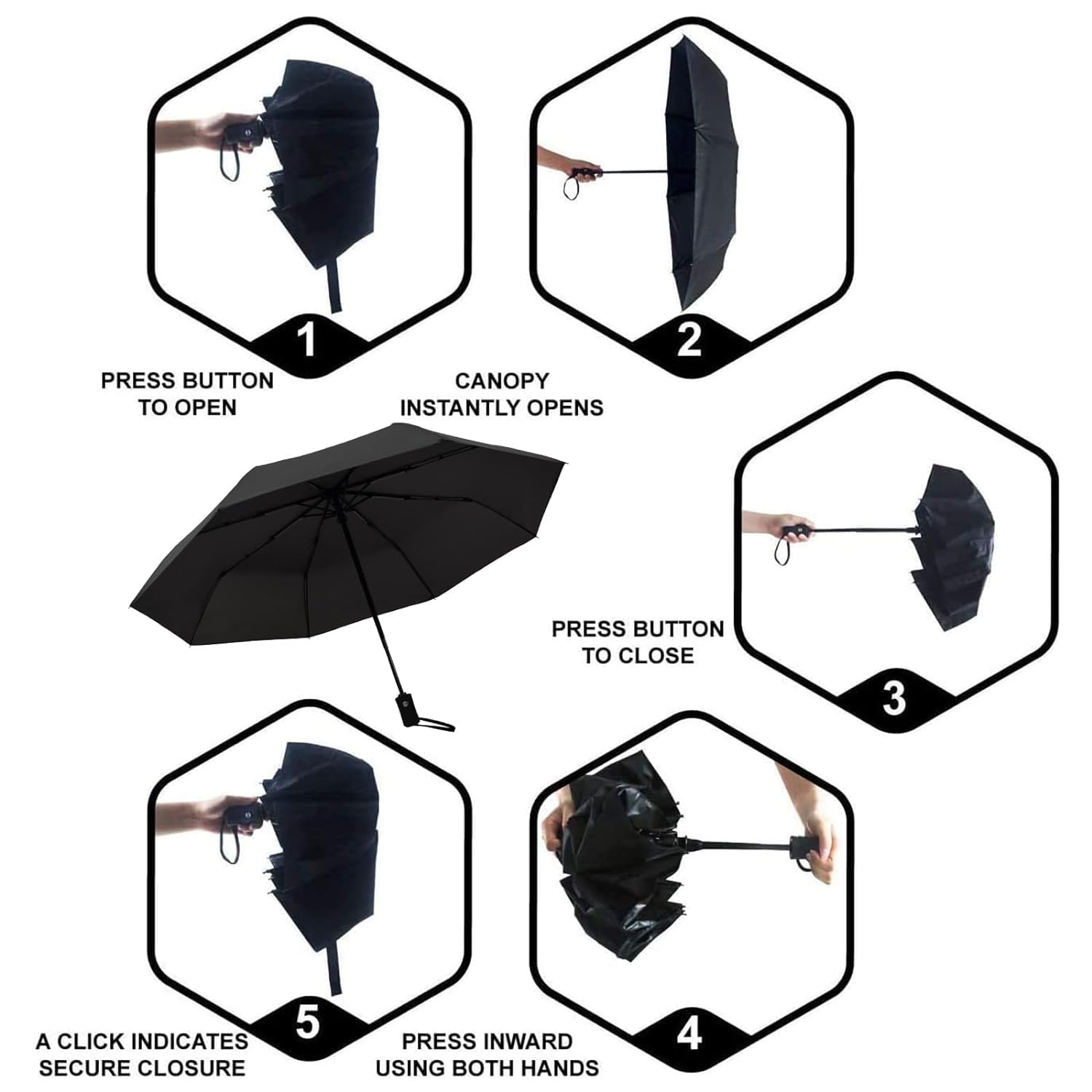 Cloudsell Rain Umbrella, UV Big Size Umbrella for Sun Protection Rain Windproof Strong large 3 fold for men women kids boys girls Perfect small & stylish Folding Auto Open & Close umbrella (Black) 1