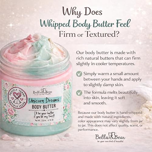 Miniatura 4 de Manteca Corporal Bella & Bear Sueños de Unicornio - Cuidado de la Piel Vegano, Libre de Crueldad, Crema de Mantequilla Nutritiva - Cuidado