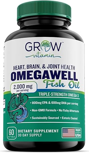Grow Vitamin Beyond Omega 3 - Aceite de pescado para corazón cerebro y articulaciones  800 mg de EPA 600 mg de DHA  Sabor natural a limón de origen