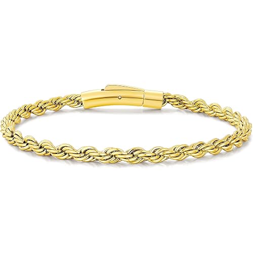 TUNGSTORY 4mm Rope Chain Bracelet for Men Women, 8IN